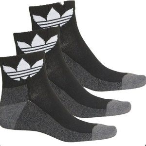 Adidas Originals Quarter Crew Trefoil Socks 3 Pack Black / Gray Shoe Size 6-12